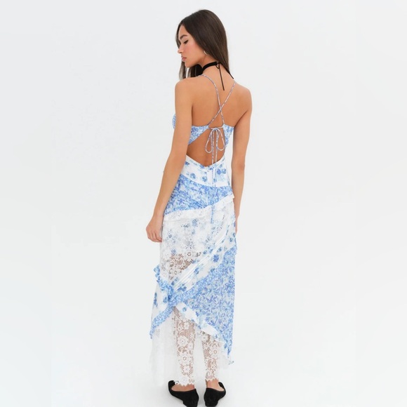 For Love and Lemons Rosalyn Maxi Dress Size XS Blue and White - Picture 2 of 2